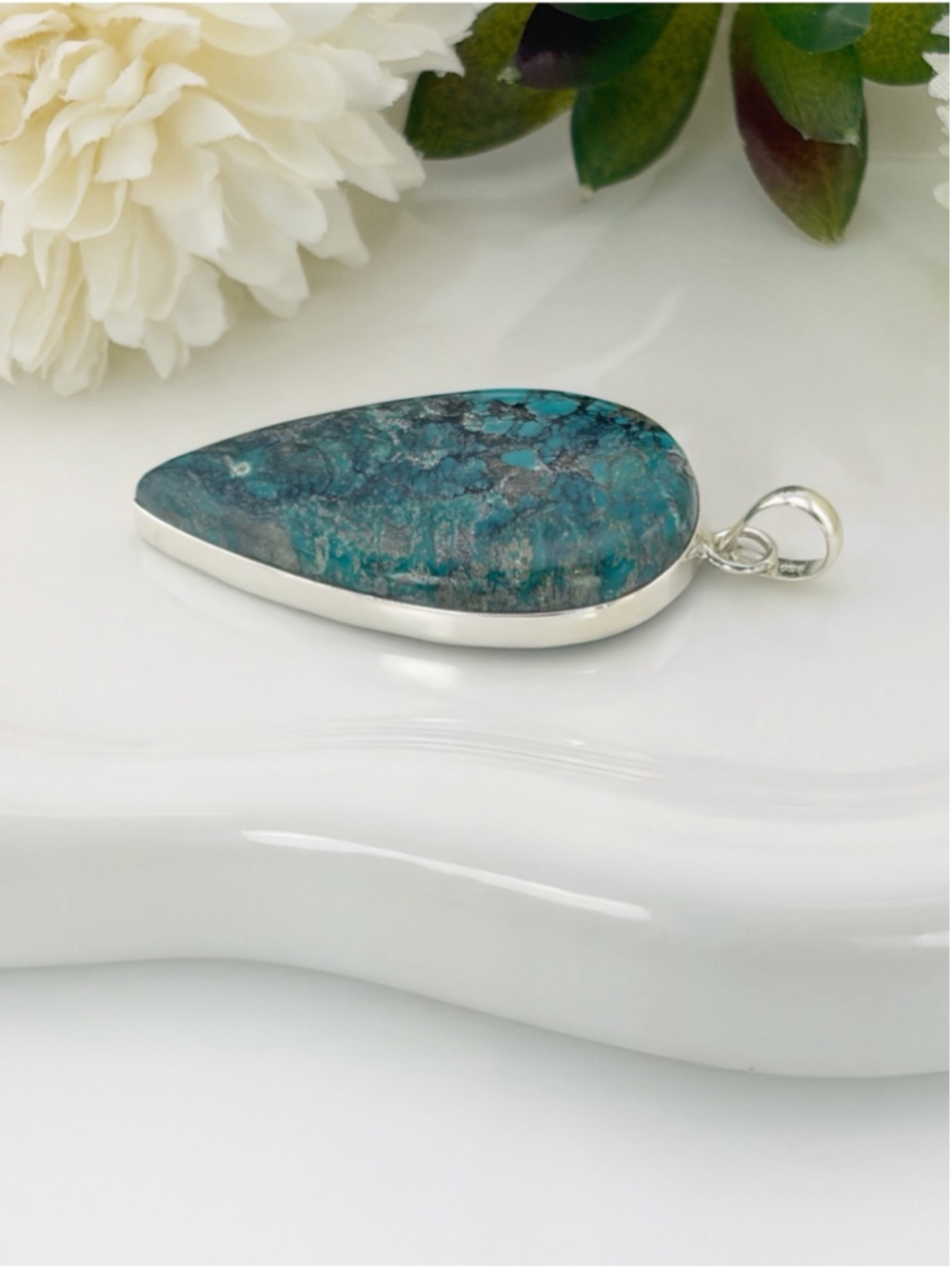 Large Sterling Silver 925 Southwest Turquoise Pendant Contemporary Handmade New - Picture 8 of 13